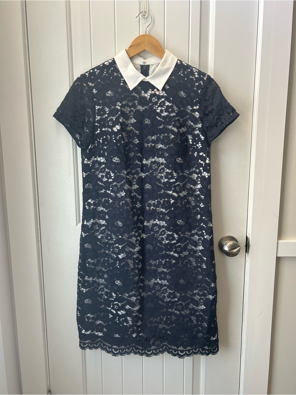 Brooks Brothers Navy Lace Shift Dress with White Collar